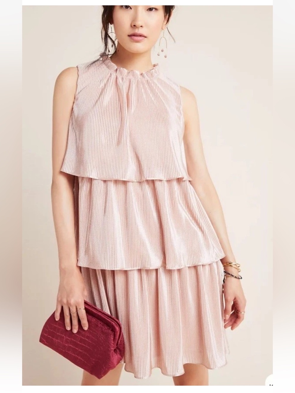 NWT Anthropologie Ro & De Estelle Tiered Tunic Dress Blush Size Small S Swing
